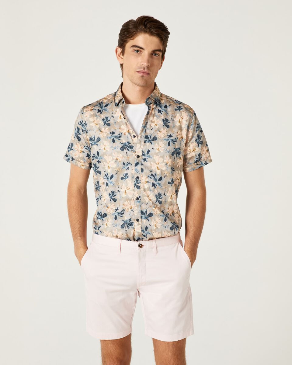 Mens Slate Blue Floral Short Sleeve Shirt